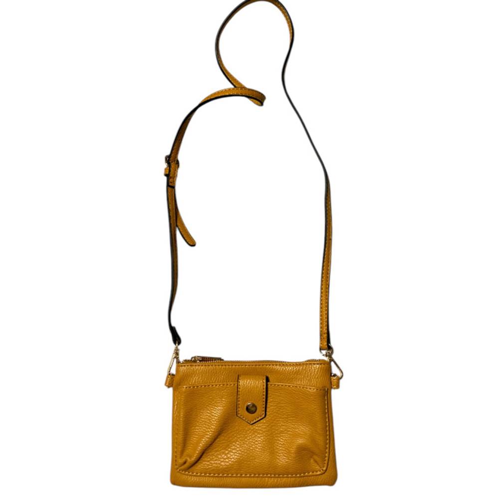 Crossbody Bag Mustard Yellow Faux Leather Phone Slot Pockets Wristlet